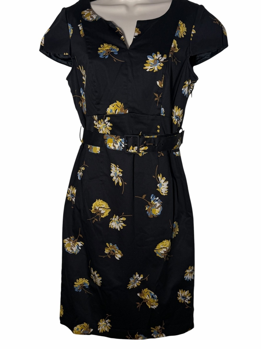 Boden Floral Black Belted Pencil Skirt Dress With Slit And Side Pocket Women 6R